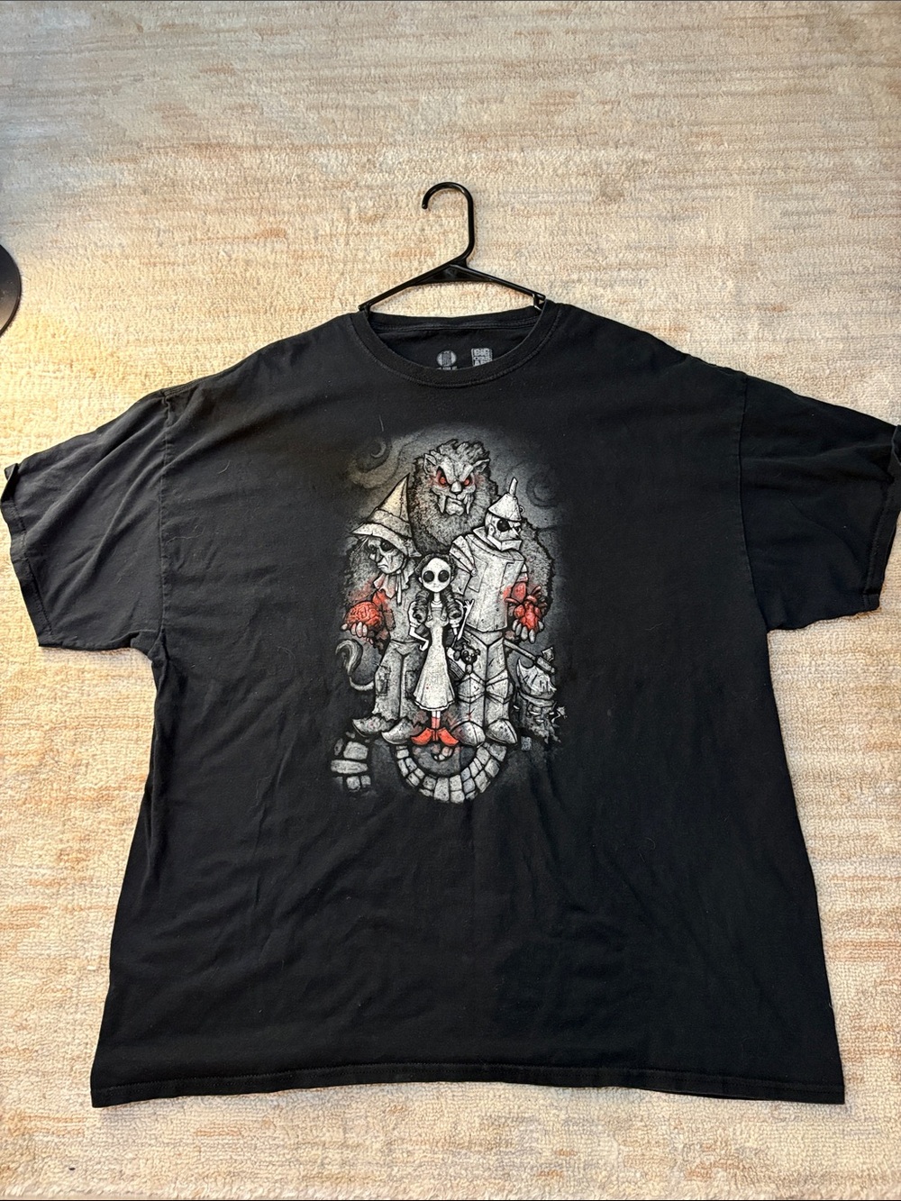 Black Short-Sleeve Graphic Crewneck T-Shirt with Gothic Character Art